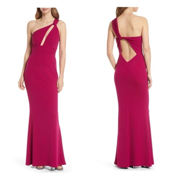 Katie May Edgy Cutout One Shoulder Gown Magenta Size M NWT - Picture 1 of 12